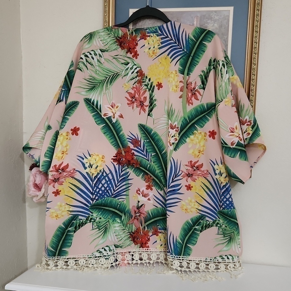 Fits S - large Floral Tropical kimono Coastal Beachy Vacation Lagenlook Bohemian - Picture 9 of 9